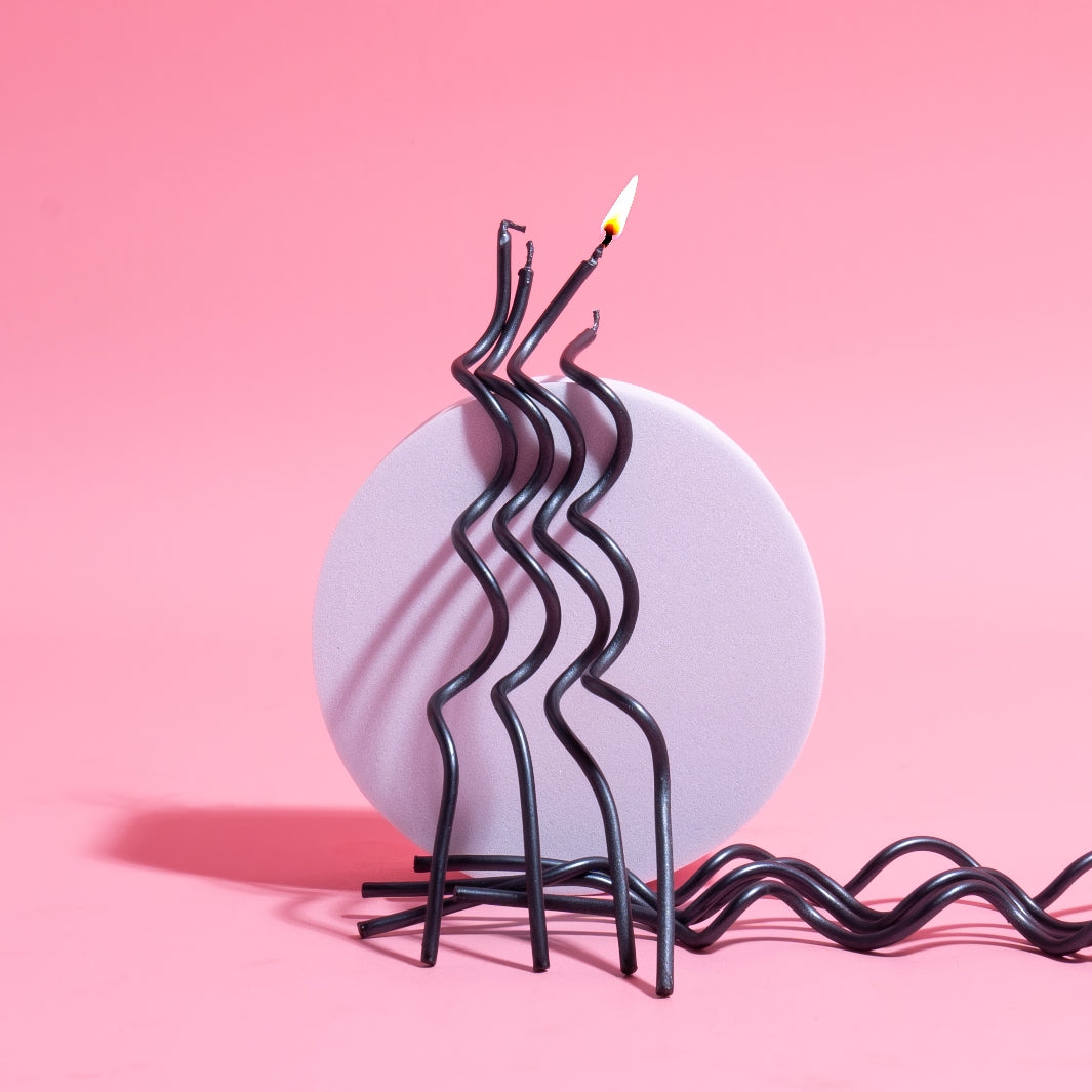 Black 13cm Swirly Cake Candles (Pack of 16)