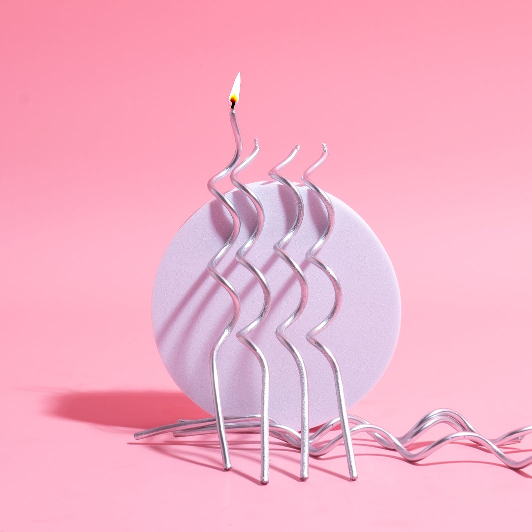 Silver 13cm Swirly Cake Candles (Pack of 16)