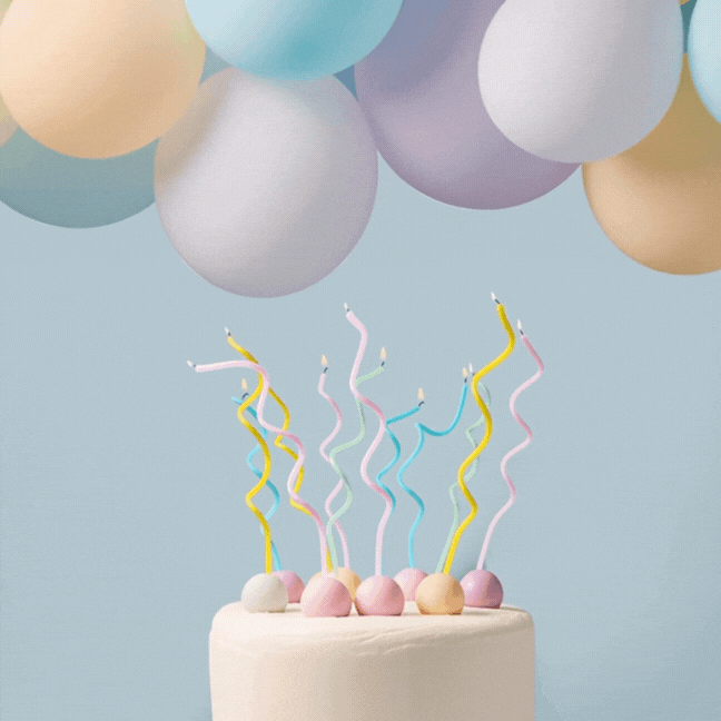 Pastel Rainbow 13cm Swirly Cake Candles (Pack of 16)