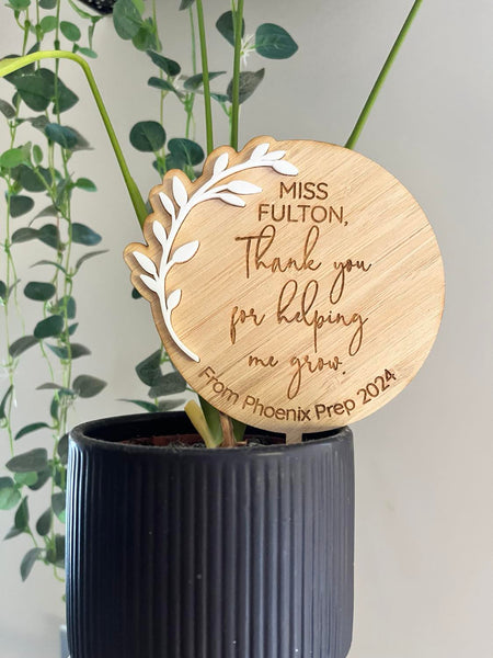 Teacher Plant Topper - Personalised with White Leaf