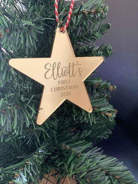 Personalised Mirrored 'My First Christmas' Star Ornament