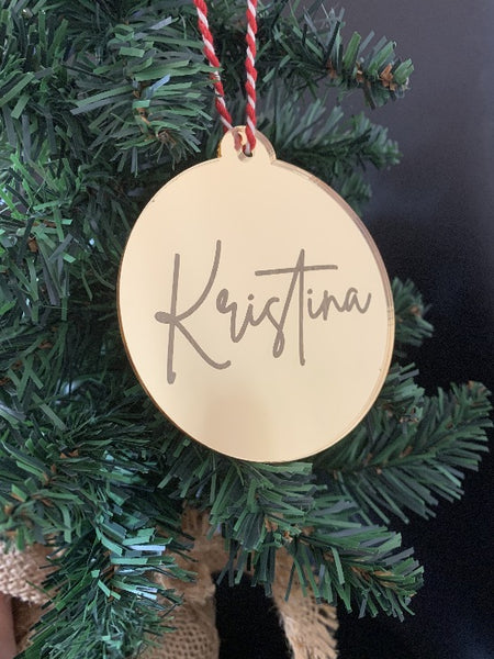 Personalised Mirrored Christmas Ornament - Name Only